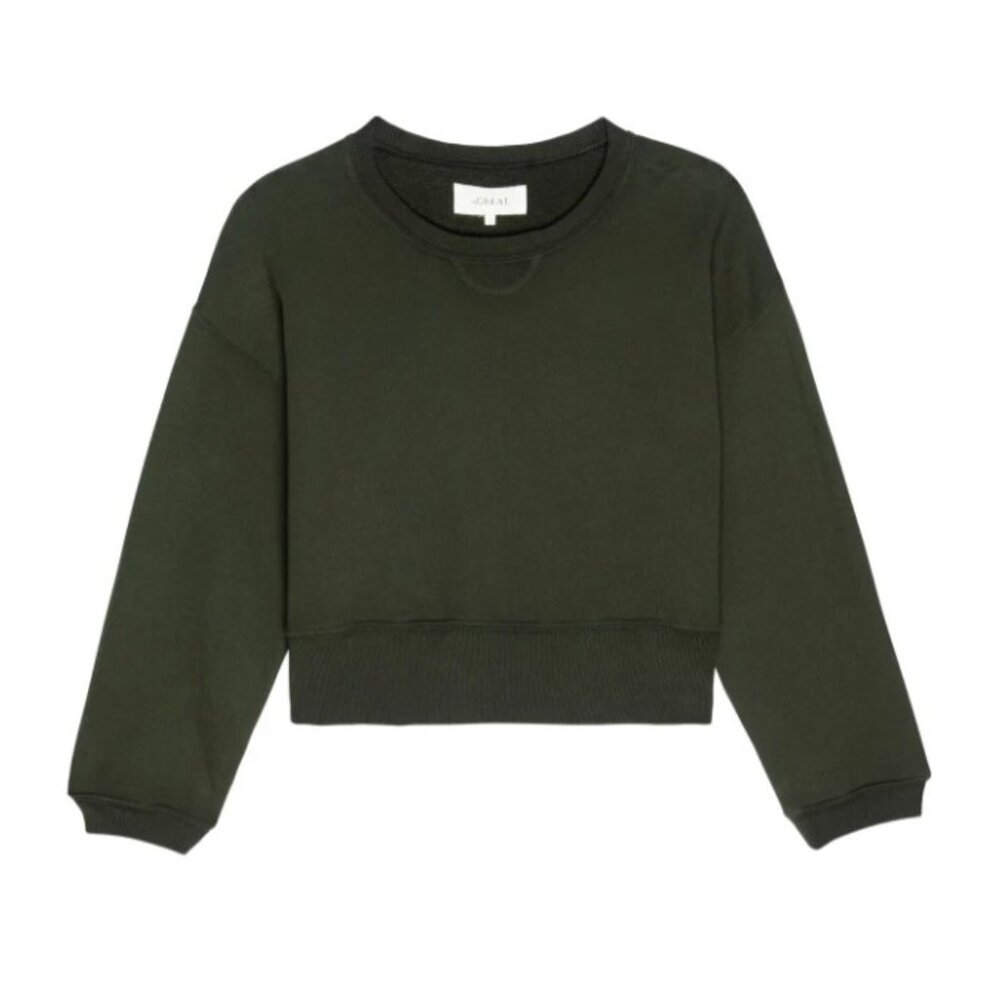 THE GREAT. Dark Woodland Green League Crew Neck Sweatshirt